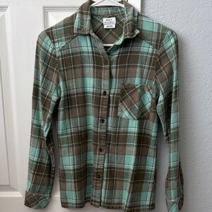 RVCA Teal and Olive Plaid Button Down Shirt